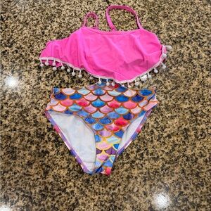 Pink Ruffle Bikini with Colorful Scales- No tag, around Size Medium